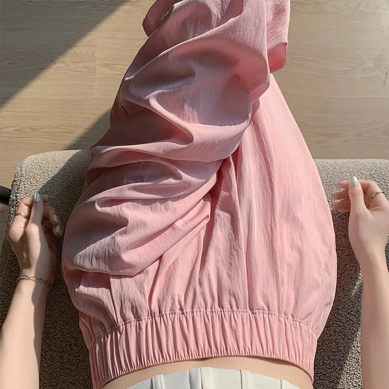 Ice silk mountain pants for women in spring and autumn summer 2024, new high waisted, slimming and sagging style, loose straight tube sun protection, lazy wide leg pants