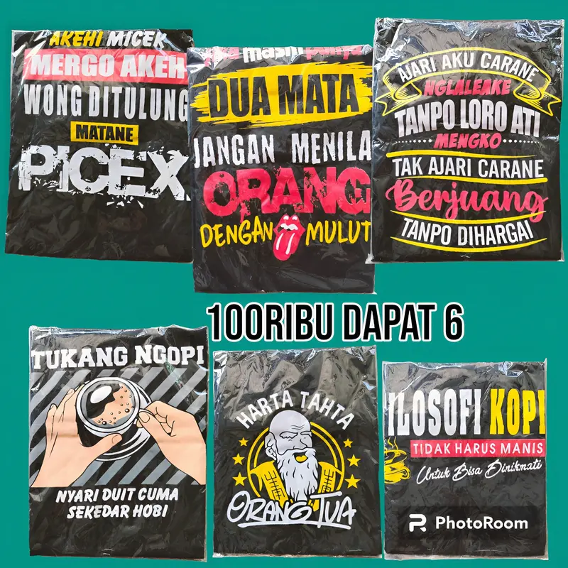 Kaos motif kata 100ribu dapat 6pcs 1