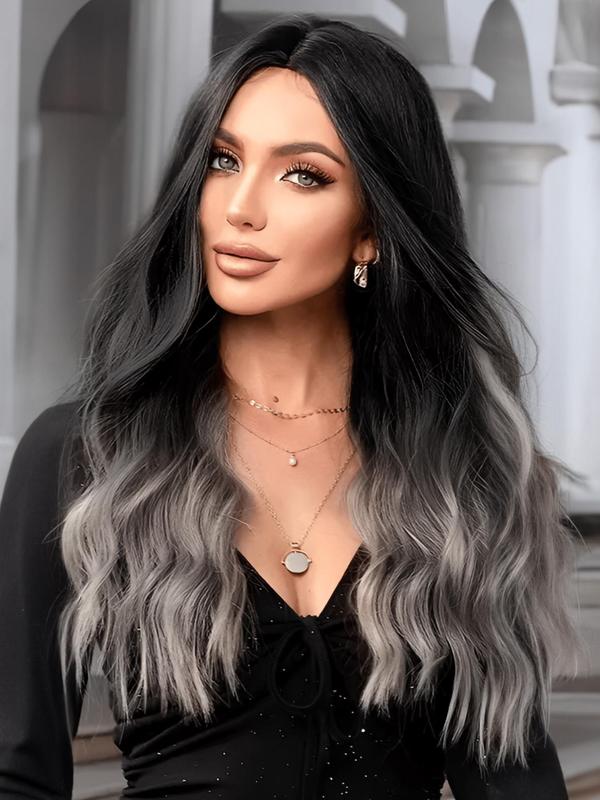 22 Inch Ombre Long Wavy Clip-in Hair Extensions for Daily, Cosplay, Anime or Costume Party, Striking Natural Fluffy Hair Wigs Without Bangs for Daily & Party Hairstyle Decoration 1