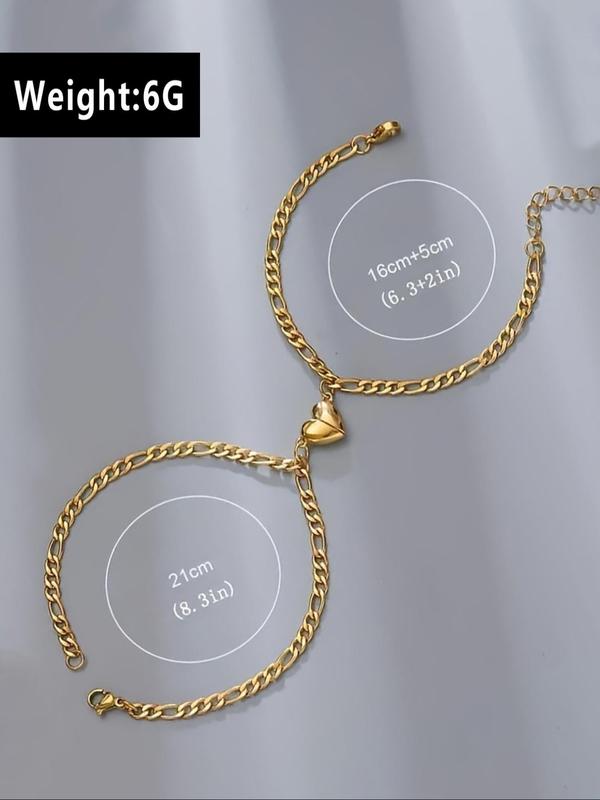 Magnetic Heart Design Couple Bracelet, Gifts for Girlfriend, Fashionable Stainless Steel Bracelet for Women & Men, Trendy All-match & Exquisite Jewelry for Birthday Gift, Valentine's Day, Gift 1
