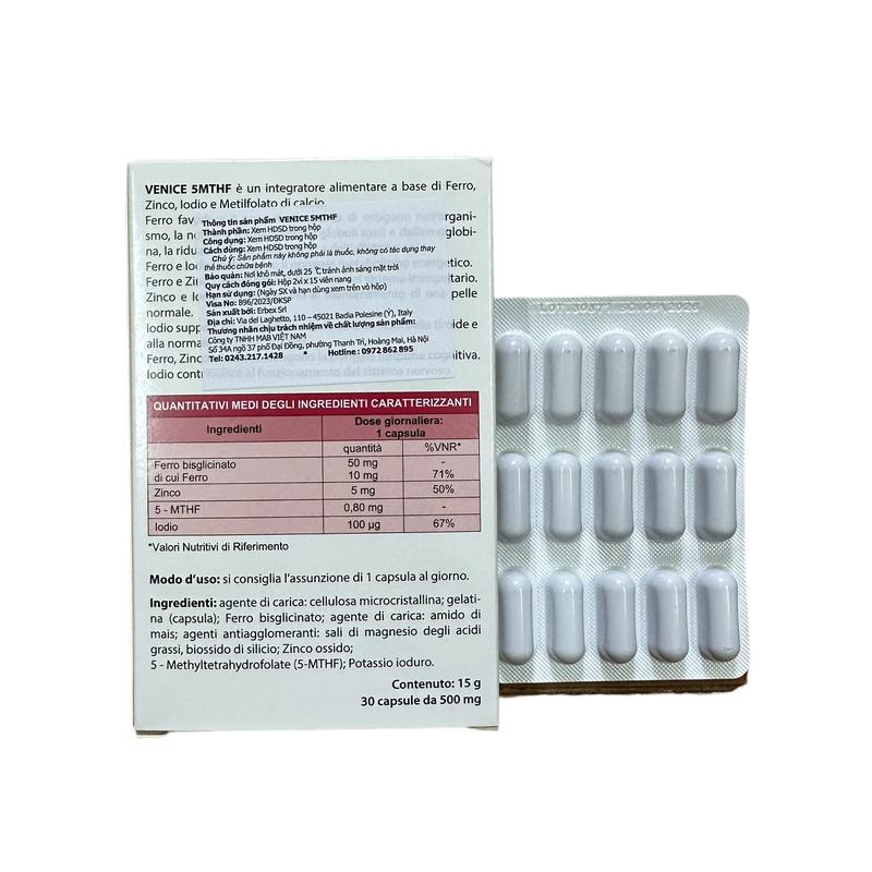 Venice 5MTHF Bổ Sung 5MTHF, Sắt, Kẽm, Iot Cho Phụ Nữ - Hộp 30 Viên 1