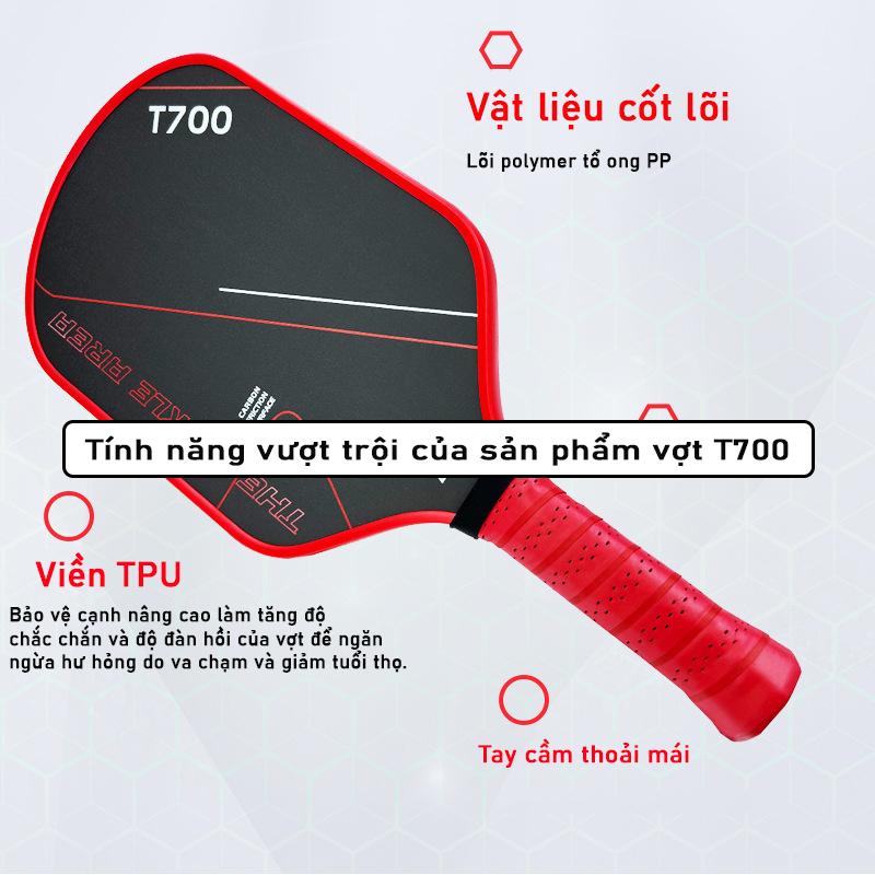 Vợt Pickleball Carbon T700 Pro 16mm Lõi Dày mặt vợt phủ carbon khối lượng siêu nhẹ mặt nhám bám bóng ( Tặng Kèm 1 bóng đấu ) Sport Thể Dục 2