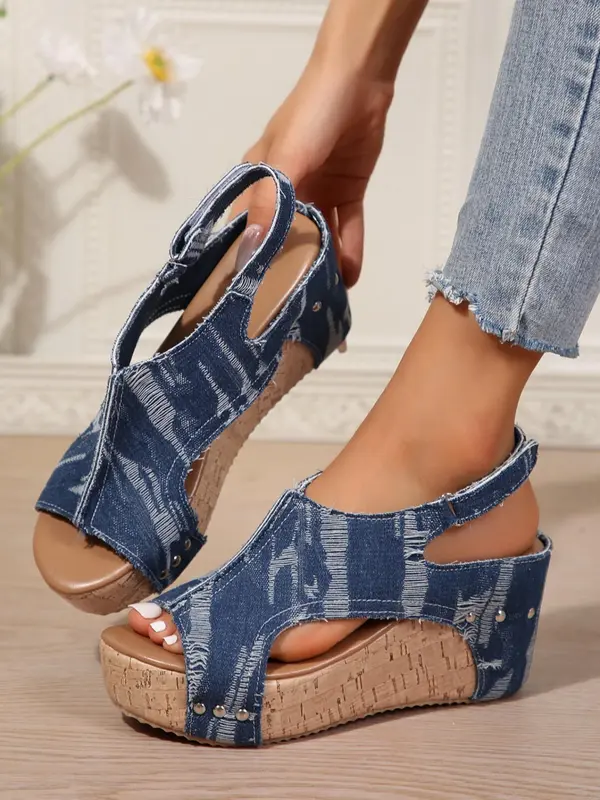 Women's Fashionable Denim Design Platform Sandals, Casual Comfortable Wedge Sandals for Beach, Fashion Shoes for Party, Daily Clothing Decor, Footwear 6