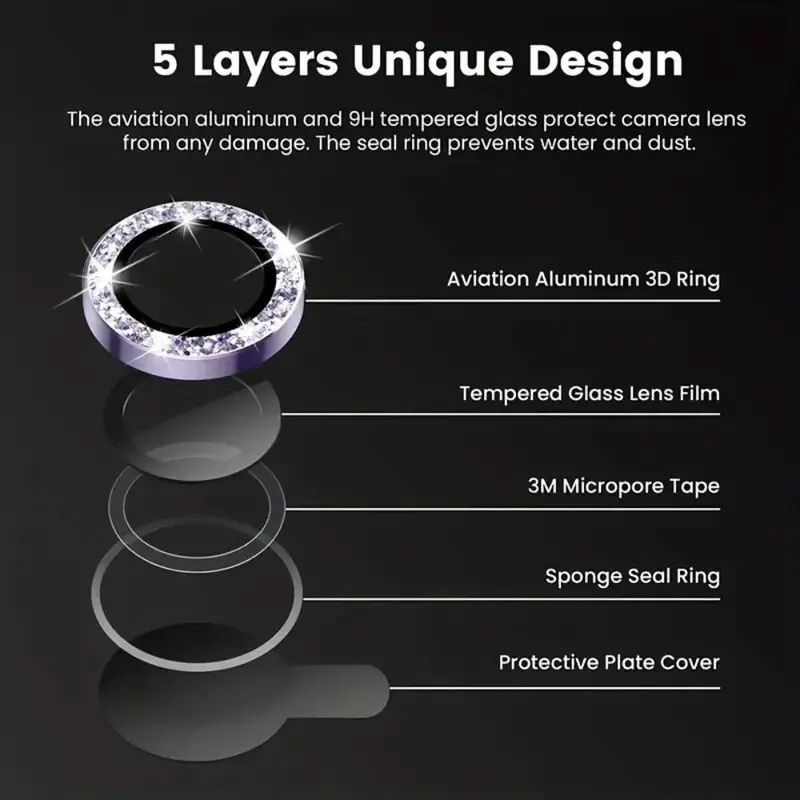 Rhinestone Decor Phone Lens Protector, 1 Set Ultra-thin Design Tempered Glass Lens Protective Film Compatible With 11 12 13 14 15 Pro Max 15 Plus 1