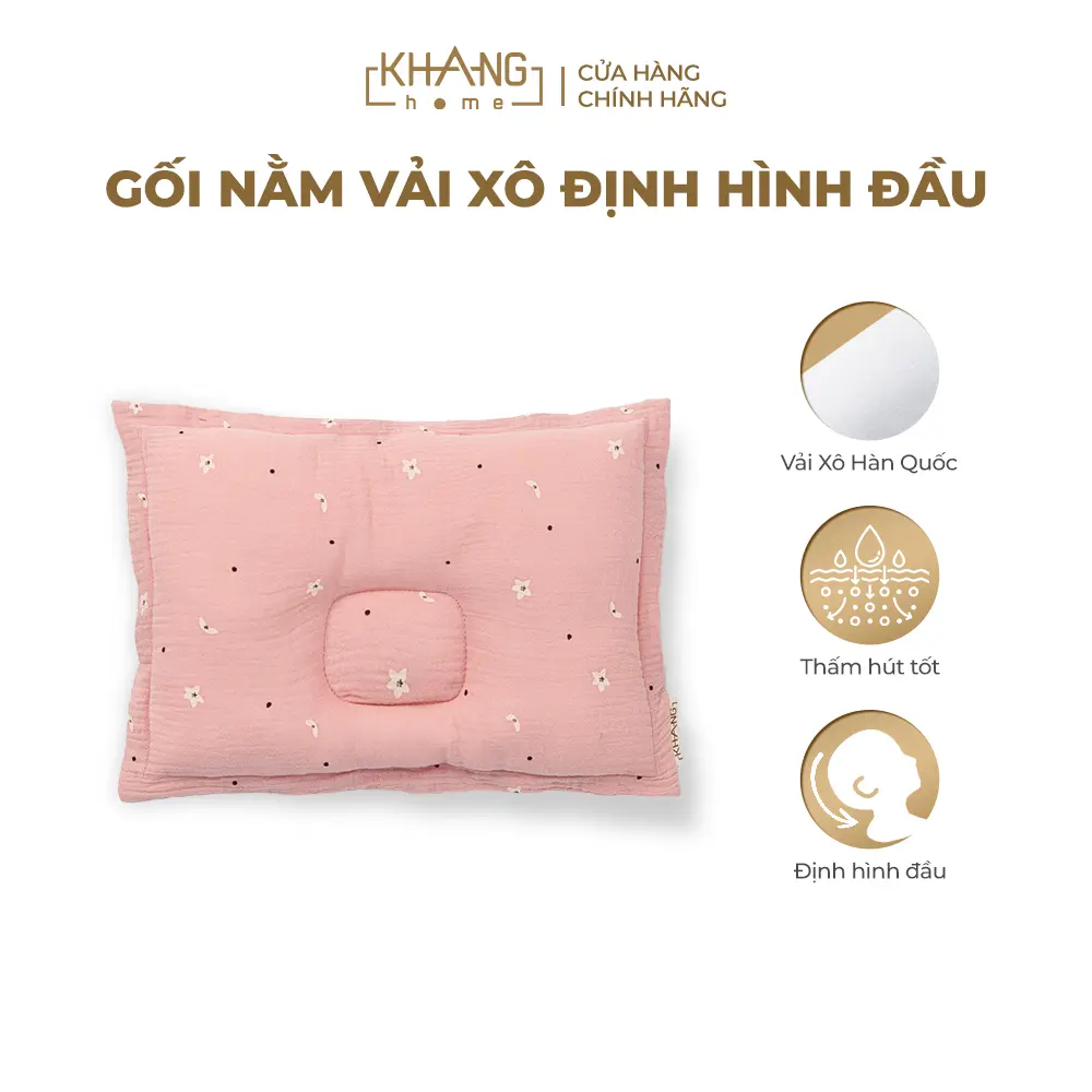Gối Nằm Vải Xô Khang Home Định Hình Đầu Cho Bé Sơ Sinh 25x35cm
