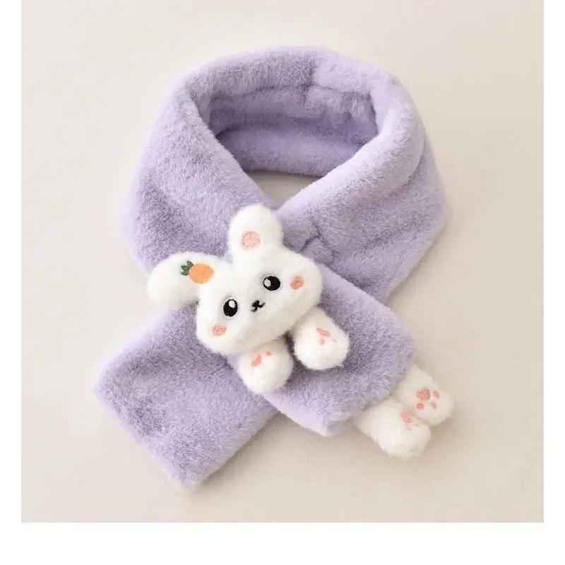 Boys Girls Winter Scarfs Thick Plush Cross Children's Scarf Baby Bib Cute Cartoon Rabbit Faux Fur Neck Protection Warm Shawl 8
