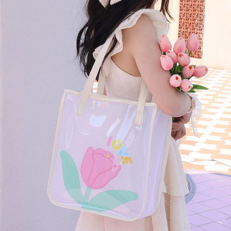 Túi Tote Thạch Trong Suốt Cho Nữ, Túi Xách Thời Trang Dung Tích Lớn, Không Thấm Nước, Trong Suốt, Túi PVC 4
