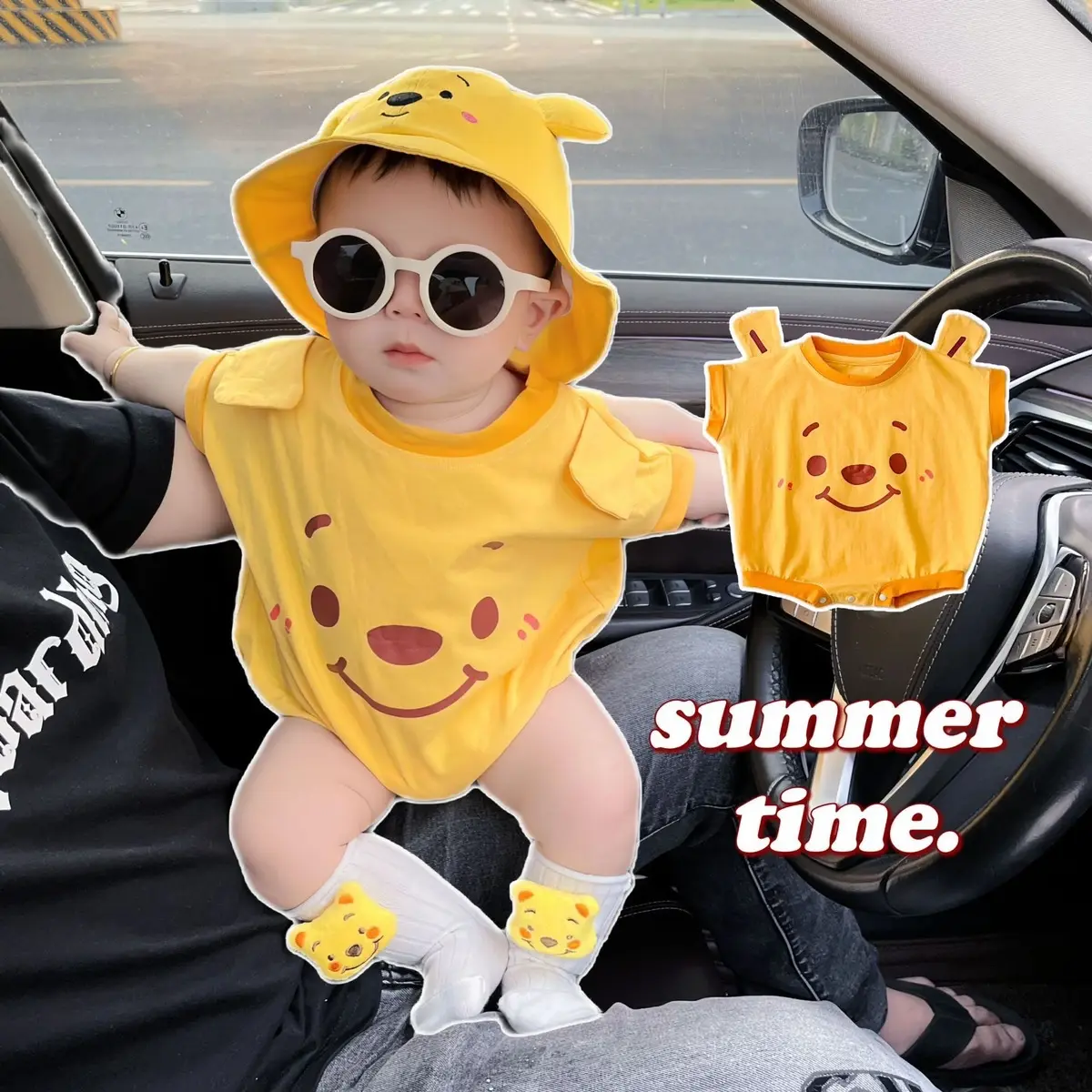 Body màu vàng hoạ tiết mặt gấu chất liệu cotton