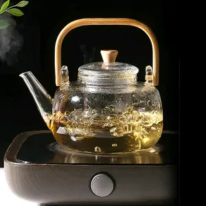 Teko Pitcher Kaca Tahan Panas Api Gagang Kayu Glass Teapot Japanese Style With Saringan Infuser Teh