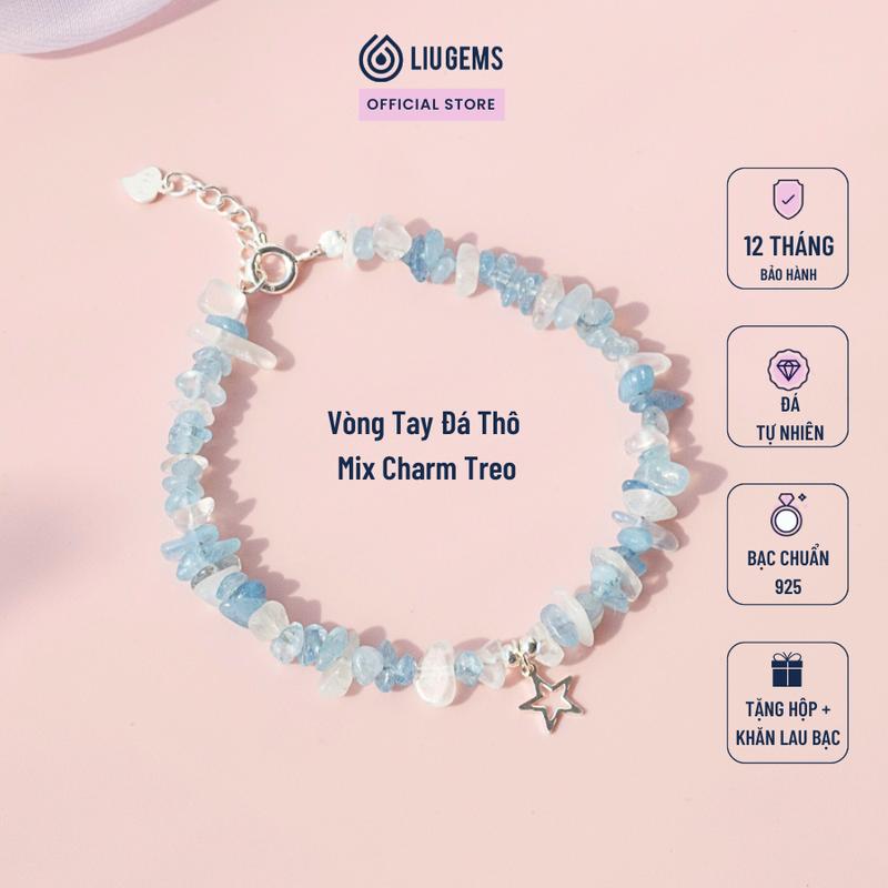 Vòng Tay Đá Thô Tự Nhiên Liugems Cho Nữ Mix Charm Bạc 925 Dễ Thương Trẻ Trung Năng Động VTDT01 (Mua một, tặng một hộp đựng trang sức + một khăn lau bạc miễn phí)