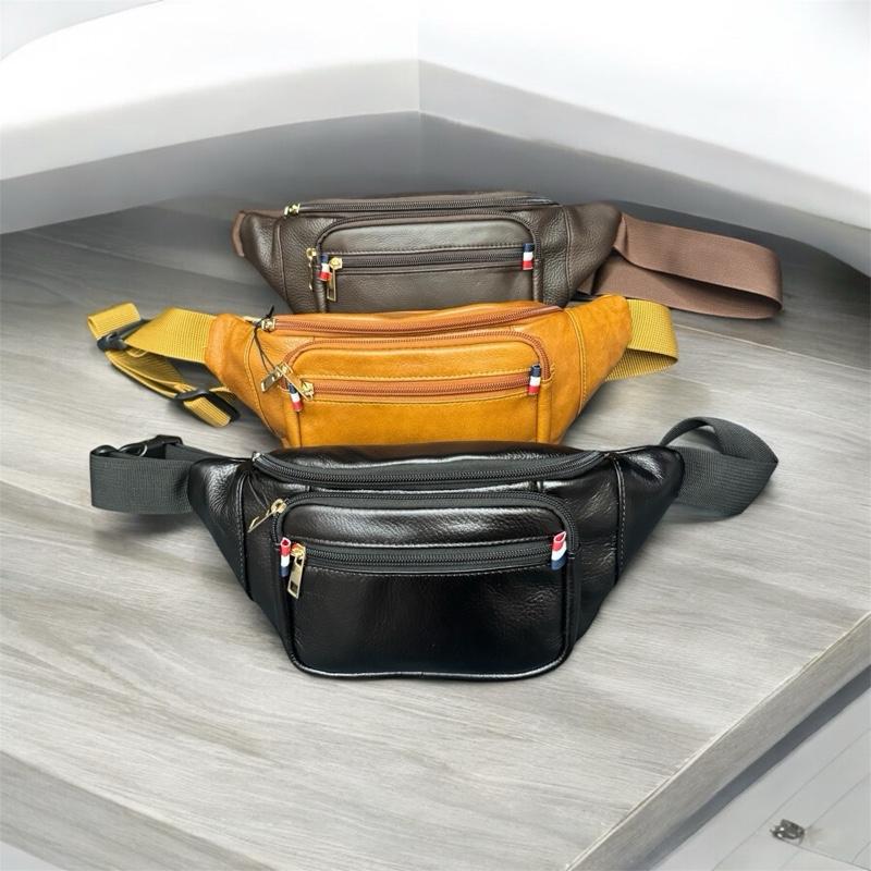 Túi da bò cao cấp (đeo vai, bụng), đeo chéo vai và đeo bụng, kích thước túi cao 15cm dài 30cm tăng giảm theo cơ thể Nam tuicheo 2024 v í Kem