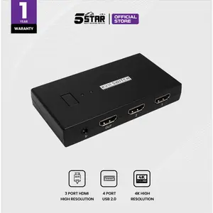 5Star 2 Port HDMI KVM Switch 4K 30Hz Support 4 USB2.0 Port, Panel Button Switching, Material Plastik, Lengkap dengan 2 Pcs KVM Cable HKV102