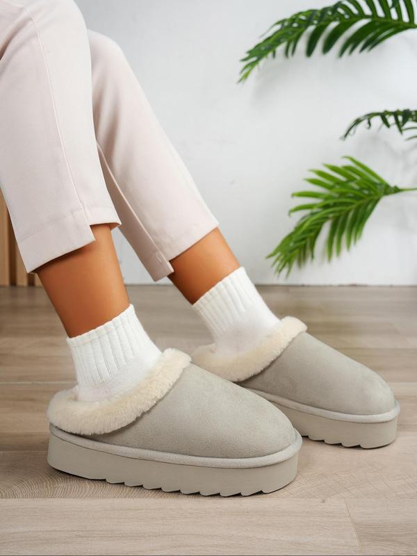 Solid Color Plush Platform Slide Slippers, 2024 Soft Fluffy Thick Soled Bedroom Slippers, Warm Matching Home Slippers Footwear for Girl, Comfort Walking Shoes 1