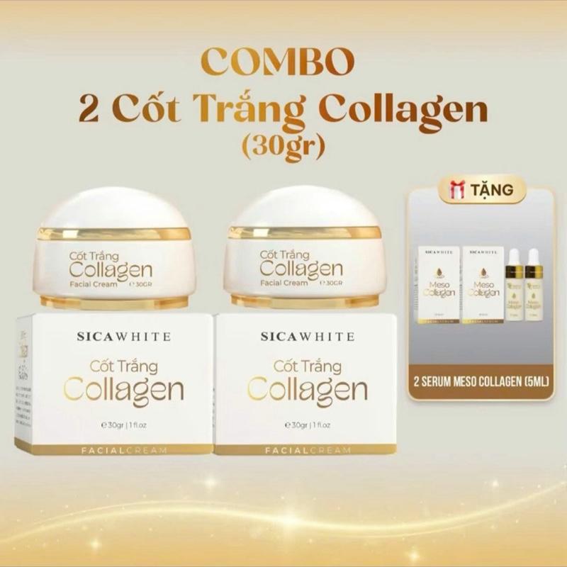 Combo 2 Hộp Kem Cốt Trắng Collagen 25gr ( Kèm 2 Serum Meso Collagen 5ml ) - Hỗ Trợ Chăm Sóc Da Nám - Hỗ Trợ Da Không Đều Màu