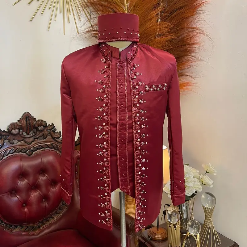 Beskap pengantin motif mutiara tabur payet zig-zag || Beskap pengantin pria Polos 7