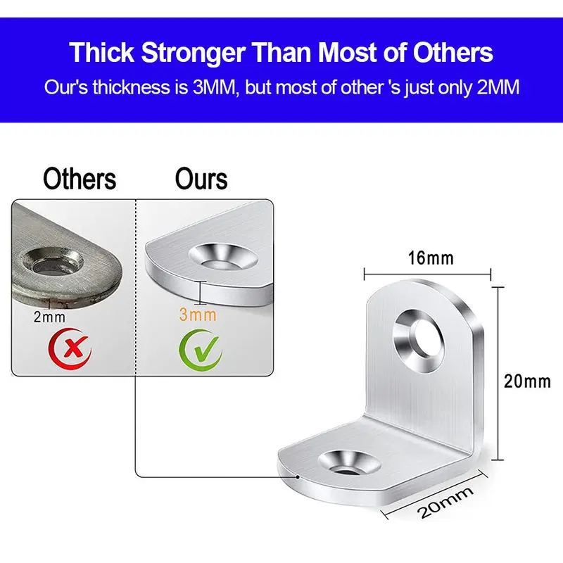 Bảo Vệ Chốt Bằng Thép Không Gỉ, Chống Gỉ, Gia Cố, Giá Đỡ Mã Góc Góc, Giá Chân Đế Bảo Vệ Góc, 20 Cái 3