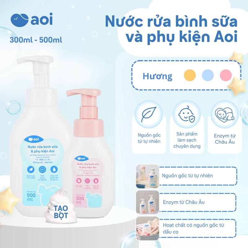 Nước rửa bình sữa Aoi 300-500ml nguồn gốc tự nhiên từ dầu cọ an toàn Enzym nhập khẩu từ Châu Âu