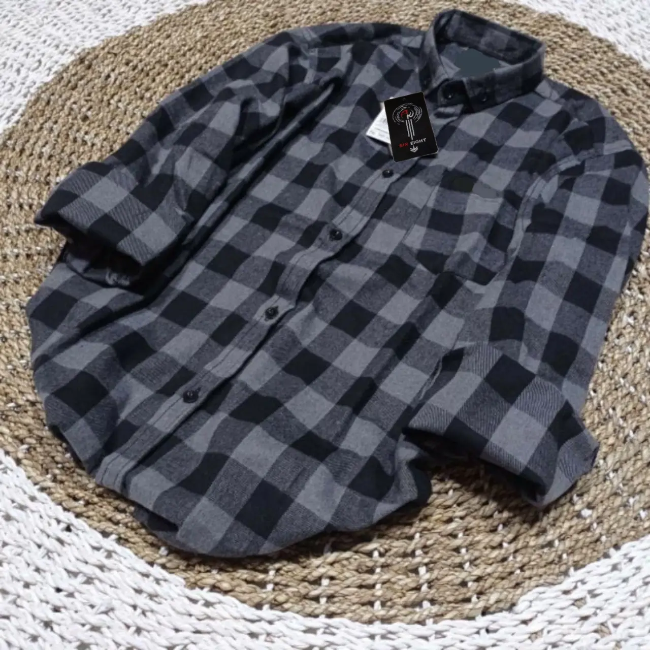 Kemeja flanel pria wanita lengan panjang motif catur abu best seller produk terlaris Casual Kotak Distro