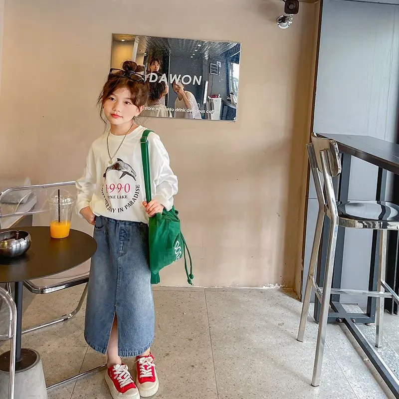 Váy Denim, Cho Bé Gái, Bộ Sưu Tập Mùa Xuân Và Mùa Thu, Cỡ Trung Bình Và Lớn, Váy Mùa Hè Cho Trẻ Em, Váy Lớn Cho Trẻ Em, Chiều Dài Mùa Hè, Phiên Bản Học Sinh, Hàng Mới Về 1