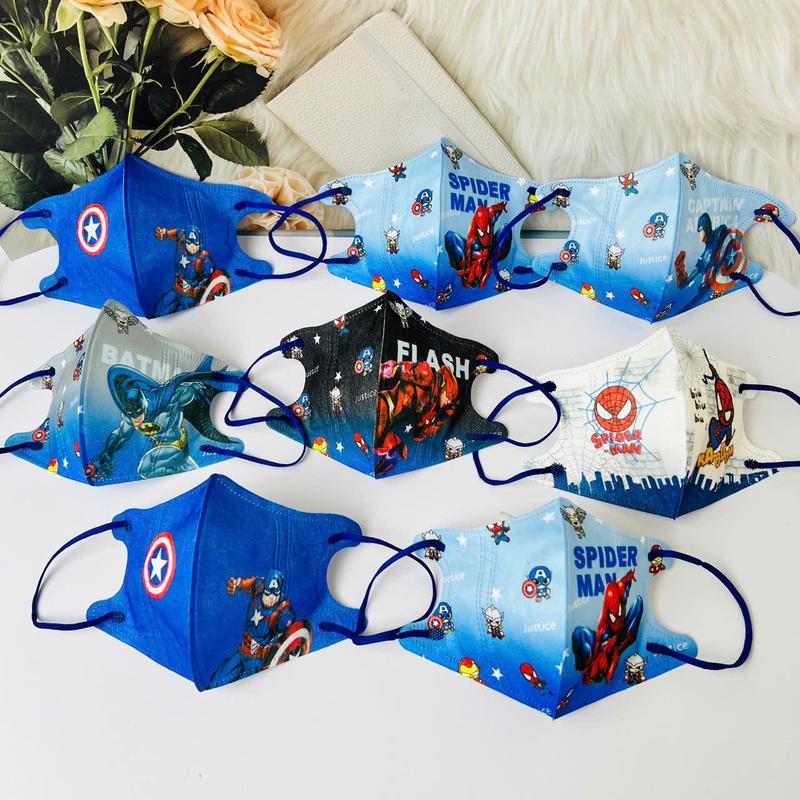 [3-8 tuổi] Combo 10 chiếc/50 chiếc khẩu trang 5d lụa siêu nhân cho bé cute dễ thương mềm mại
