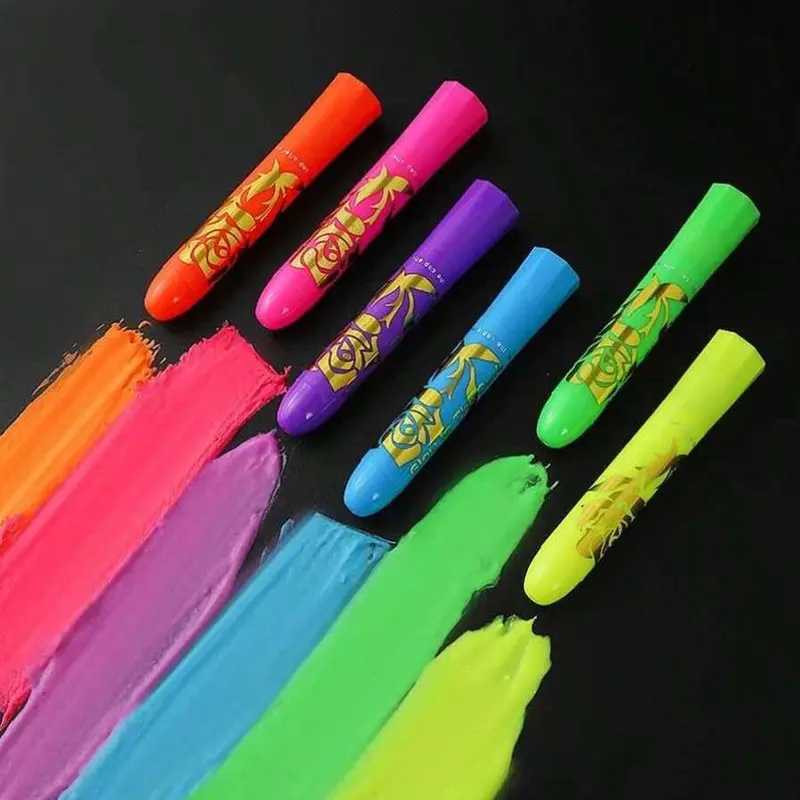 Fluorescent Face & Body Paint Sticks, 6 Counts/set Neon Face Body Paint Makeup, Body Makeup for Party Cosplay Festival, Cosmetic 3
