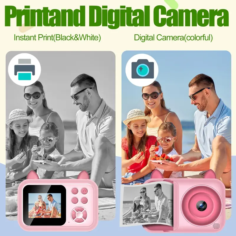 Instant Camera, USB Rechargeable Digital Camera with 32G Card, Photo Printer, Video Camera Toy for Girls, Birthday Gift for Girls 6