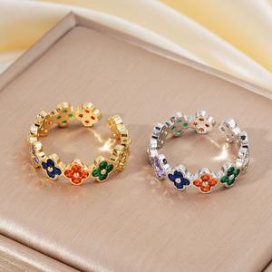 Cincin Terbuka, Moxi Niche, Mewah Mampu Milik, Untuk Wanita, Rekaan Semanggi Empat Daun, Zirkon Bertatah Mikro, Barang Kemas Aksesori Perak Permata