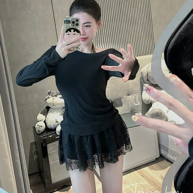 Set áo thun giây mix chân váy ren(3 món) 5