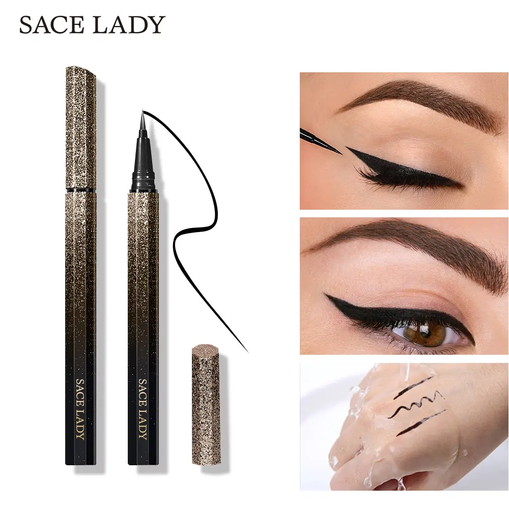 Bút Kẻ Mắt Dạng Lỏng Không Thấm Nước Màu Đen, SACE LADY, Nhanh Khô, Lâu Trôi, Hiệu Ứng Lì Không Dễ Bị Nhuộm Halo, Mỹ Phẩm, [Thanh Toán Khi Nhận Hàng]