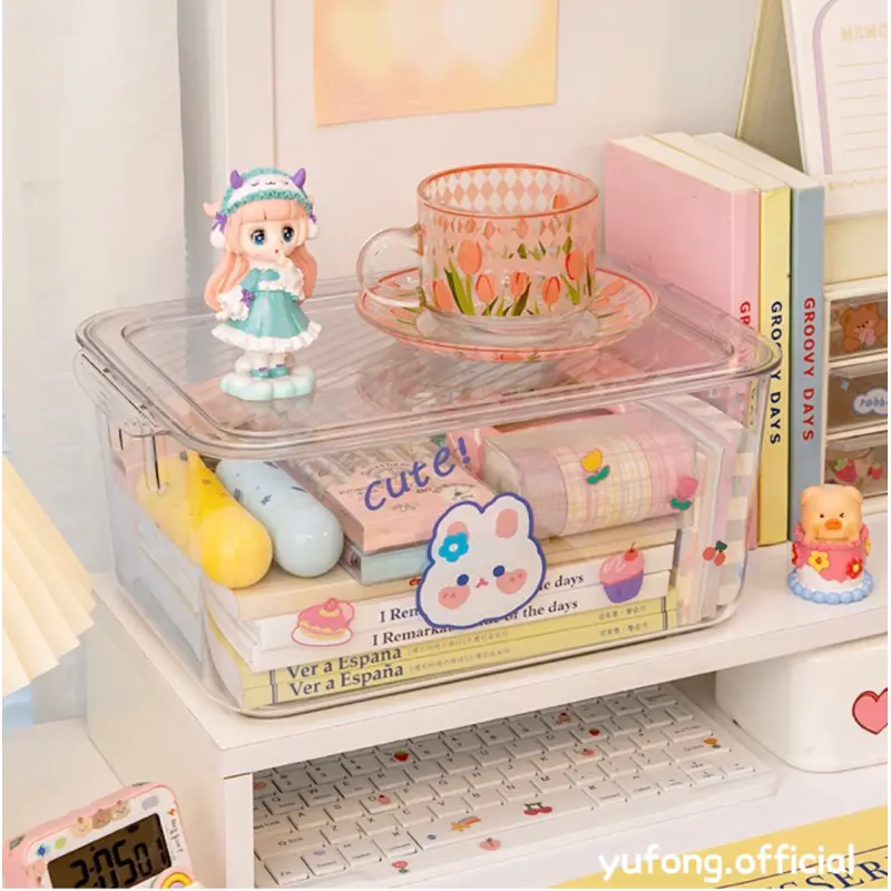 Hộp lưu trữ trong suốt để bàn acrylic có nắp đậy văn phòng phẩm hoàn thiện hộp mỹ phẩm giá lưu trữ hộp nhỏ Đựng Đồ Ăn medo  thong 6