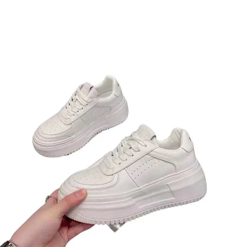 Havana Women's Simple Leather Lace-Up Sneakers Korean Canvas Sports Shoes Casual white 39