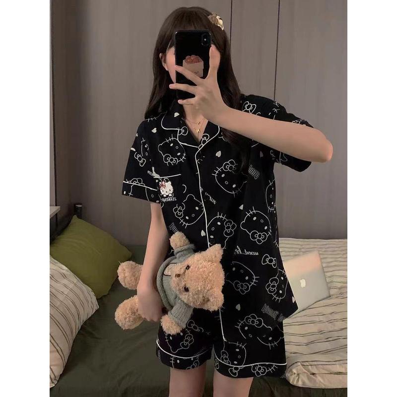Bộ Đồ Ngủ Mèo Hellokitty, Phong Cách INS, Bộ Đồ Mặc Nhà Mùa Hè, Dành Cho Nữ, Ưa Nhìn, Ngắn Tay, Quần Đùi, Thích Hợp Cho Sinh Viên Ký Túc Xá 5