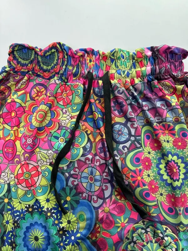 【Plus Size】 All Over Print Tie Waist Skirt, Boho Fashion Casual Pocket Design Skirt for Daily Holiday Vacation Wear, Women Plus Clothing for Summer 2