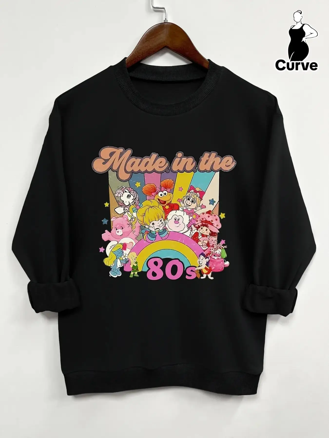 【Plus Size】 "Made In The 80s" Cartoon & Letter Print Round Neck Sweatshirt, Cute Casual Long Sleeve Pullover for Daily Wear, Women's Clothing for Fall & Winter