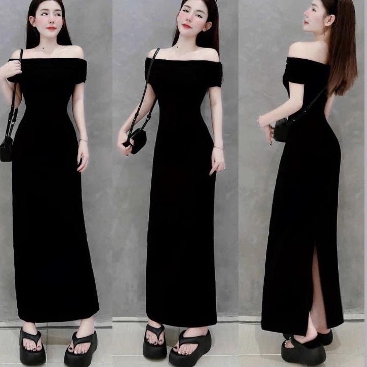 D81 Đầm Body Bệt Vai Kiểu Xẻ Sau Chất Thun Lazong Min Cho Nữ - Women