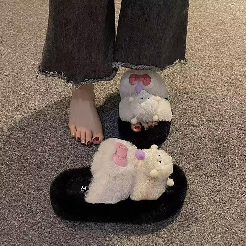 Dép Lông 2 Quai Ngang Sticker Bồ Hóng Mẫu Mới 2024 DéP Slipper Nữ Có Quai Hoa Women 6