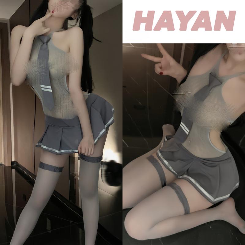 HT504 Bộ đồ Cosplay học sinh, thư ký, đồ ngủ ren kèm cà vạt, tất gợi cảm quyến rũ HT504