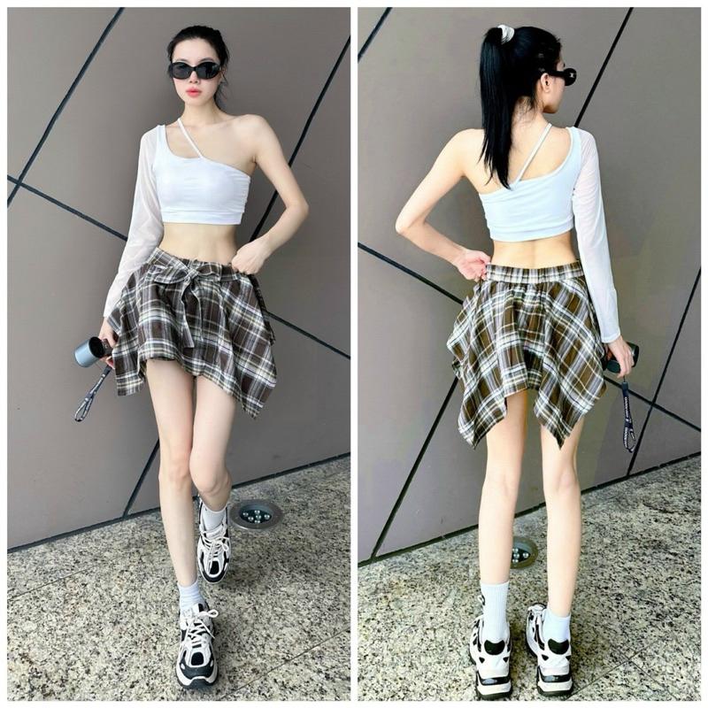 Chân váy thể thao nữ, váy kẻ caro buộc nơ chất đũi mềm thoáng mát dành cho các chị em chuyên nhảy zumba, shuffle dance 7