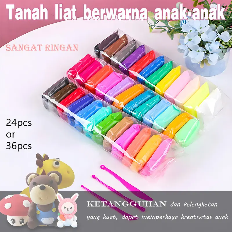 Clay Mainan Anak isi 24pcs / 36pcsMainan Edukasi Lilin anak / Polymer Clay 12 pcs / Mainan Anak clay isi 24/36Warna 0
