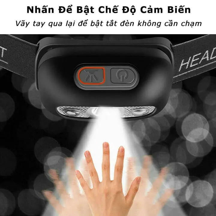 Đèn Pin LED đội đầu cảm biến bằng tay chống nước kèm sạc USB Phụ Kiện 6