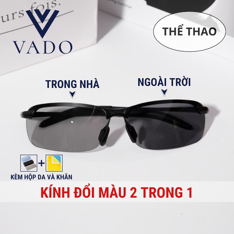 ĐỔI MÀU THỂ THAO - Mắt Kính TRÒNG POLAROID đổi màu khi ra nắng form thể thao, Kính Mắt Sport thời trang giành cho nam đi phượt, đi đường xa- Đi kèm khăn hộp- VADO