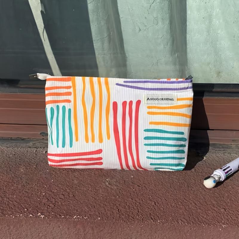 1pc Small group contrast striped makeup bag, portable travel storage bag, wash bag, skincare storage bag 2