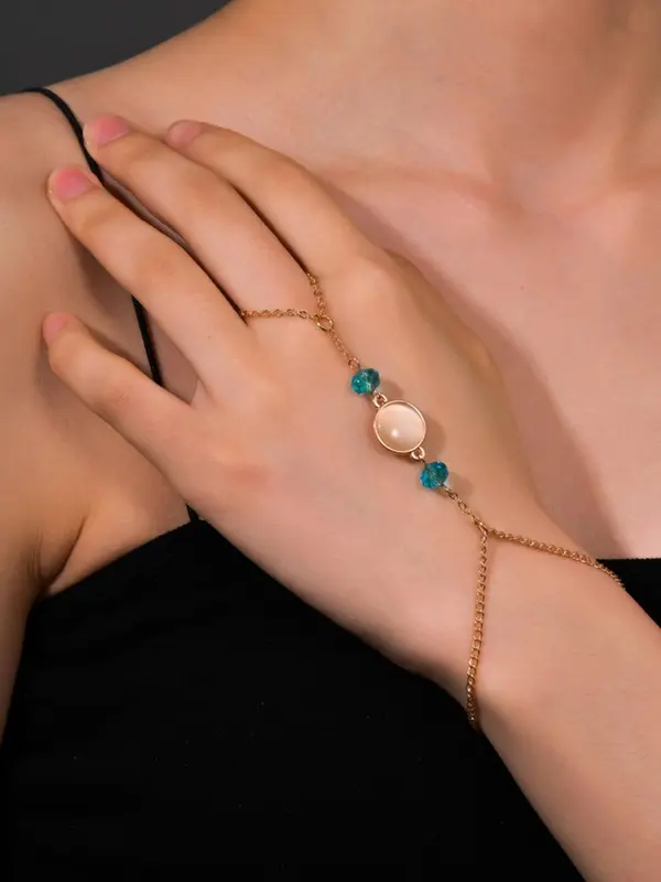 Women's Elegant Artificial Gemstone Ring Linked Decorated Bracelet,  2024 New Trend Jewelry for Daily Clothing Decor, Party, Minimalist Aesthetic Jewelry Gift for Her 0