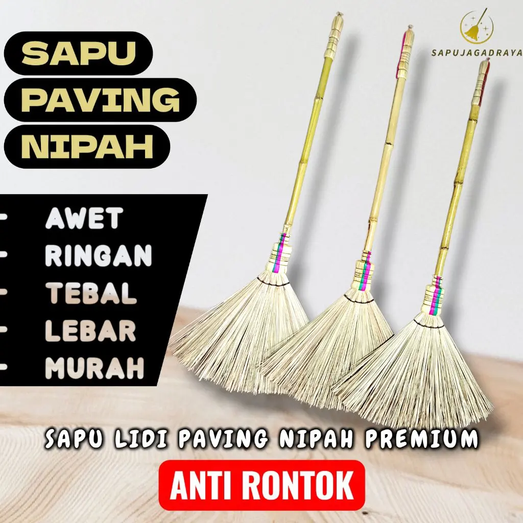 Sapu Lidi Paving Halaman Premium Anti Patah Super Tebal Lebih Awet Ringan Quality Export Gagang Bambu Kokoh Bahan Nipah Super Premium Panjang 110 cm Lebar 30 cm Ketebalan 6 cm Berat 300 gr