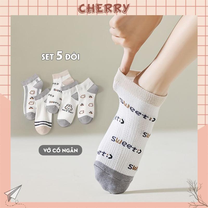 Tất cổ ngắn nữ họa tiết thêu dễ thương,vớ cổ ngắn đáng yêu dễ phối đồ - Cherry Shop 0