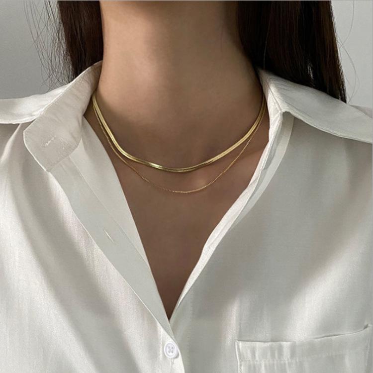 Product Introduction of Korean Minimalist Choker Snake Bone Short Necklace Ins Internet Celebrity Cold Style Blade Chain Double Layer Necklace Jewelry 0