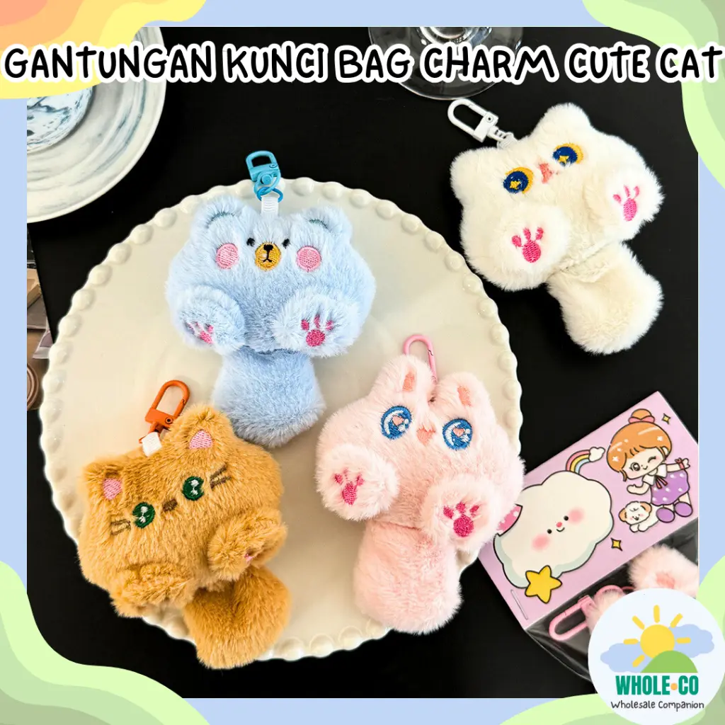 Gantungan Kunci Bag Charm Cute Cat Premium Pastel Kucing Fluffy Lembut Manis Lucu Unik Imut Termurah Grosir Cod
