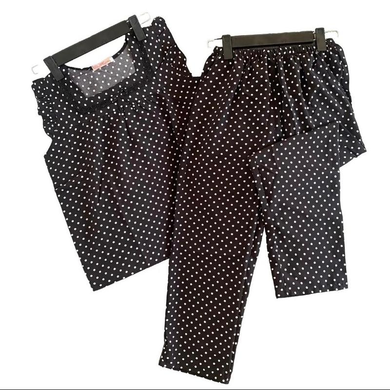 (40-75kg) Đồ bộ chấm bi chất lụa hàn quần dài 9 tấc, quần có túi 6