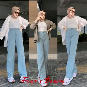 Four'S _ Jeans HIGHWAIST LOOSE Polos  Celana  Denim  Panjang  Wanita