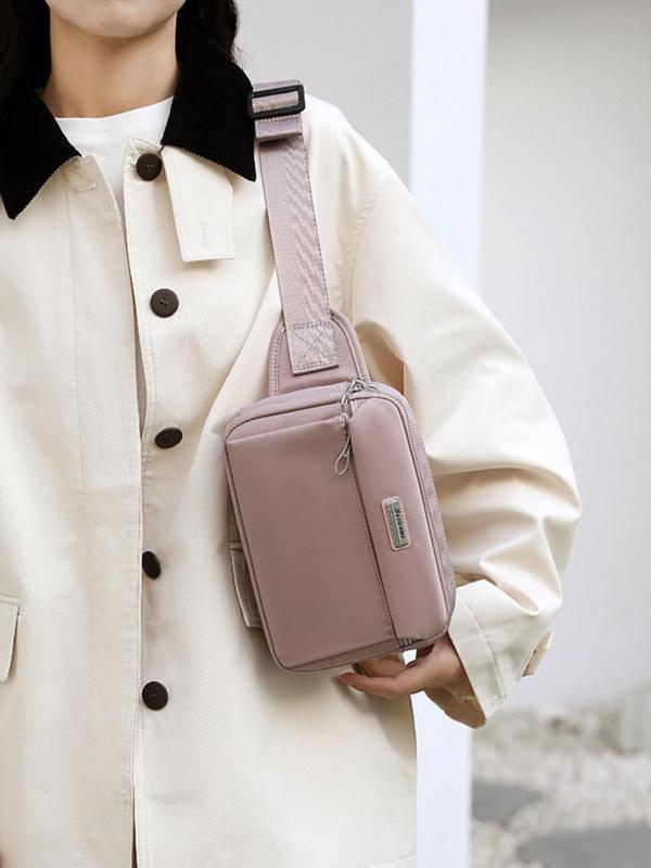 Women's Fashionable Letters Patched Fanny Pack, Casual Solid Color Zipper Chest Bag for Daily Used, Multi-layer Zipper Fanny Pack 2